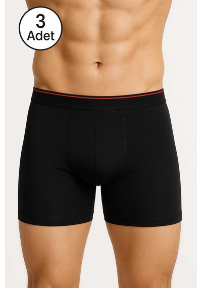 Sedef Yıldızı Siyah Likralı Erkek Boxer 3 Adet Siyah