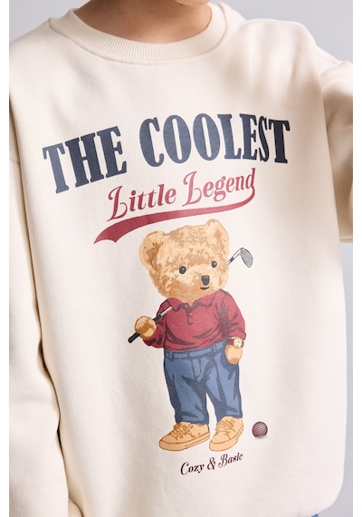 Defacto Oversize Bisiklet Yaka Ayıcık Figürlü Baskılı Uzun Kollu Sweatshirt Erkek Çocuk I3298a826wnbg734 Bej-bg734