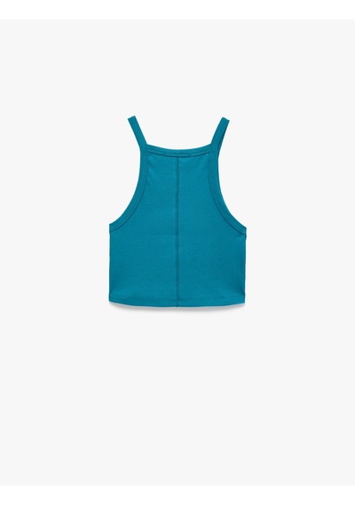 Koton Pamuklu Ribanalı Slim Fit Kolsuz Halter Yaka Crop Top Turkuaz 6sak10424ek