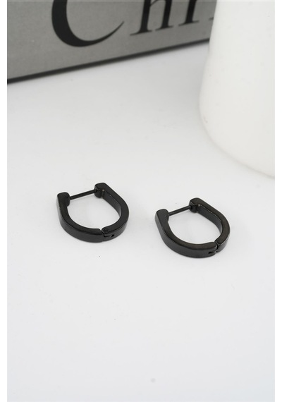 Kadın 316 L Paslanmaz Çelik 1.8 Cm Oval Model Küpe - Siyah