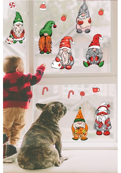 Yılbaşı Cüceler Yılbaşı Süsleri Pncere Sticker Seti
