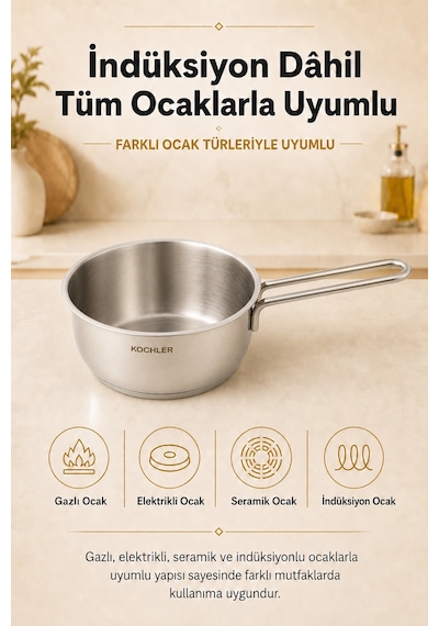 7 Parça Paslanmaz Çelik İndüksiyon Uyumlu Tencere Seti Gümüş