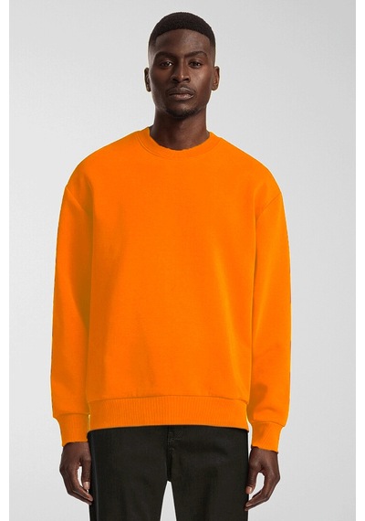 Erkek Bisiklet Yaka Rahat Kalıp 3 İplik İçi Polarlı Kalın Sweatshirt Spr25sw36 Oranj