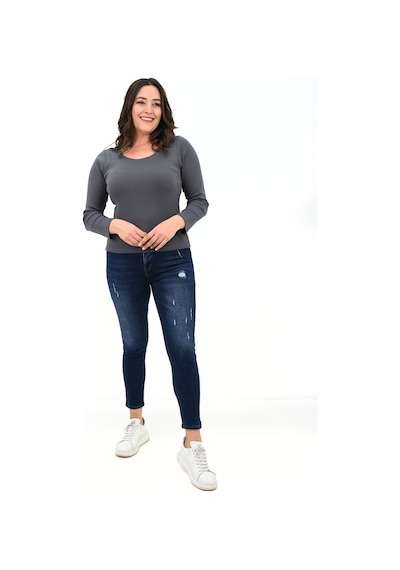 Kadın Büyük Beden Uzun Kollu Basic Bluz 1759-25 Çok Renkli