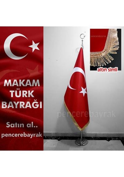 Makam Bayrağı + Krom Direkli+Altın Simli+Telalı+