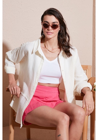 Lela Pamuklu Regular Fit Müslin Bayan Gömlek Cf25S166905 Ekru