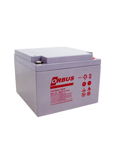 Orbus 12 V 28 A Yatık Tip Engelli Araç Aküsü 177x166x126 Mm