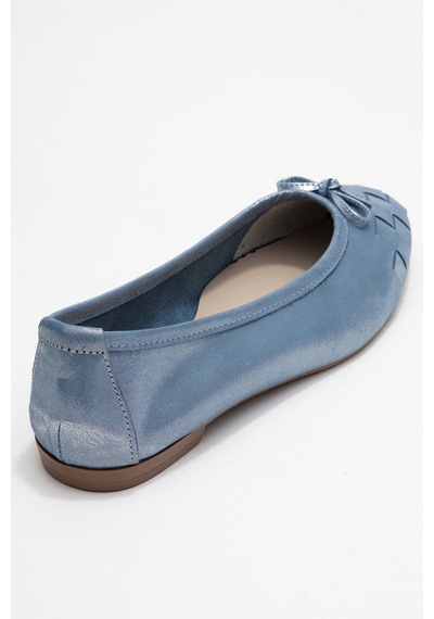Luvishoes Luvi Shoes 03 Mavi Simli Hakiki Deri Kadın Babet Ayakkabı Mavi