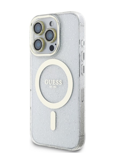 Apple Uyumlu iPhone 16 Pro Max Guess Lisanslı 3'lü Aksesuar Seti Iml Simli Kılıf Ekran Ve Lens Koruyucu Şeffaf