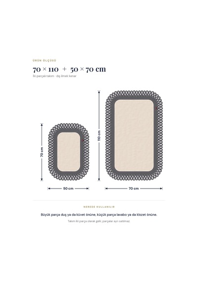 Banyo Paspası Takımı 70x110+50x70 Cm Dış Trikot Ekru & Antrasit