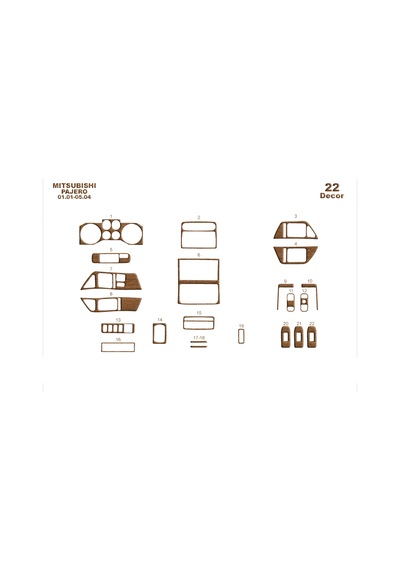 Mitsubishi Pajero Torpido Kaplama 2001-2004 22 Parça Açık Meşe