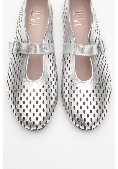 Luvishoes Luvi Shoes Arian Gümüş Hakiki Deri Delikli Kadın Babet Ayakkabı Gümüş