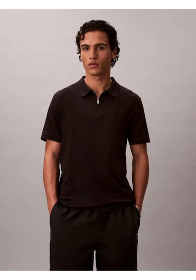 Calvin Klein Lv04le255gub1 Ss Slim Supima Zip Erkek Polo Tişört Siyah