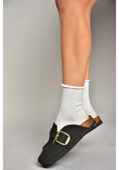 Fox Shoes T777589002 Siyah Süet Kadın Terlik Siyah-süet Siyah