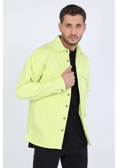 Erkek Oversize Jean Gömlek Neon Yeşil 001