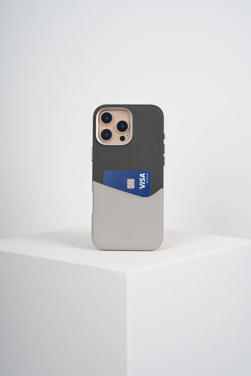 Nova Apple Uyumlu iPhone 16 Pro Max Deri Kartlıklı Telefon Kılıfı Gri Gri