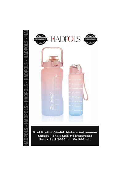 Özel Üretim Günlük Matara Antrenman Suluğu Renkli Şişe Motivasyonel Suluk Seti 2000 Ml. Ve 900 Ml. Çok Renkli