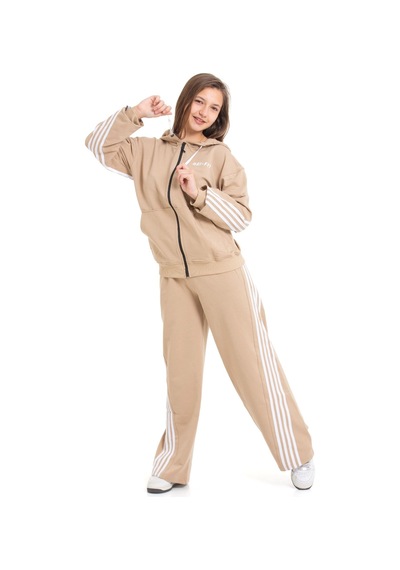 Miniğimin Cicileri Minigimin Cicileri Şeritli Dri Fit Kapşonlu Kız Çocuk 2 Li Eşofman Takımı - Bej Miniğimin Cicileri Minigimin Cicileri Şeritli Dri Fit Kapşonlu Kız Çocuk 2 Li Eşofman Takımı - Bej