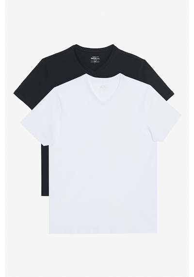 AC&Co / Altınyıldız Classics Erkek Sıyah-beyaz 2'li Slim Fit Dar Kesim V Yaka Tişört Beyaz - Siyah