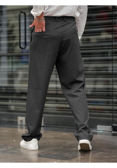 Erkek Pileli Klasik Baggy Pantolon Füme