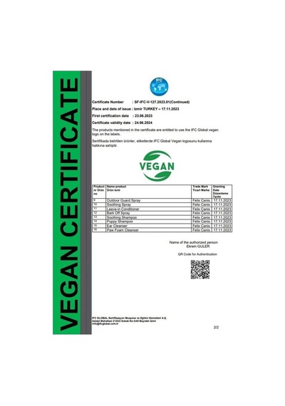 Felix Canis Köpekler İçin Dış Mekan Koruma Spreyi Organik Vegan 250 ML