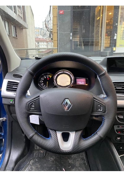 Renault Fluence -Megane 3-Scenic  uyumlu karbon noktalı   direksiyon kılıfı araca özel tam kaplayan