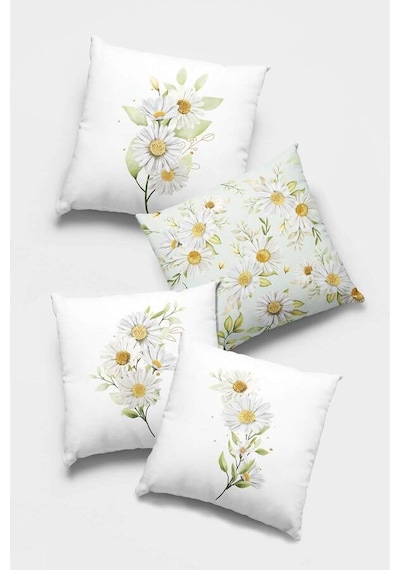 Buz Mavisi Çiçekli Çift Taraf 4'lü Set Kırlent Kılıfı 4kr001n11