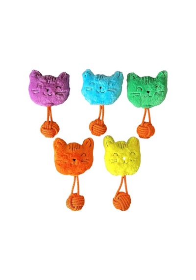 Sesli Peluş İpli Mutlu Kedi Köpek Oyuncağı 26 Cm Çeşitli Renklerde