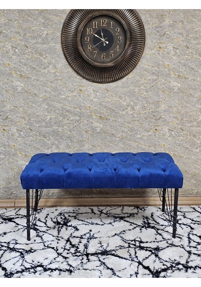 Zafir Siyah Boyalı Tel Ayaklı 90 Cm Puf Bench - Puf - Bench - Kasalı Oturak - Oturak - Yatak Ucu Puf Mavi