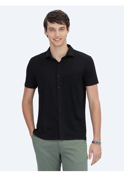 Kip Siyah Düz Regular Fit Casual Gömlek Siyah