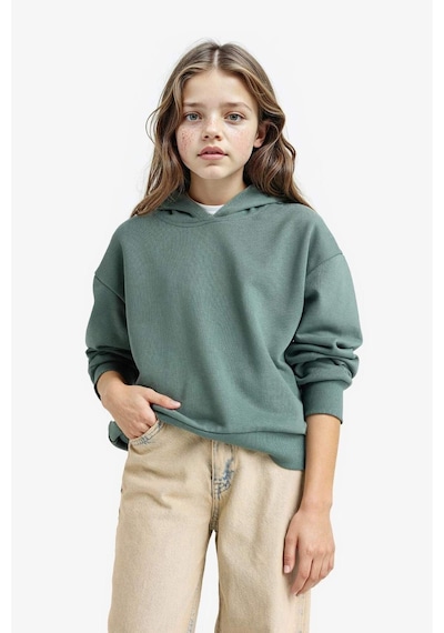 Defacto Kız Çocuk Relax Fit Kapüşonlu Basic Düz Sweatshirt F0008a825augn470 Yeşil