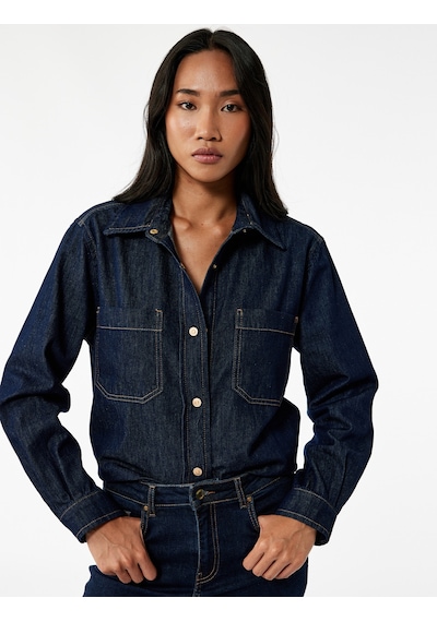 Koton Cep Detaylı Uzun Kollu Klasik Yaka Denim Gömlek Koyu İndigo 6wal60004md Dark Indigo Koton Cep Detaylı Uzun Kollu Klasik Yaka Denim Gömlek Koyu İndigo 6wal60004md Dark Indigo