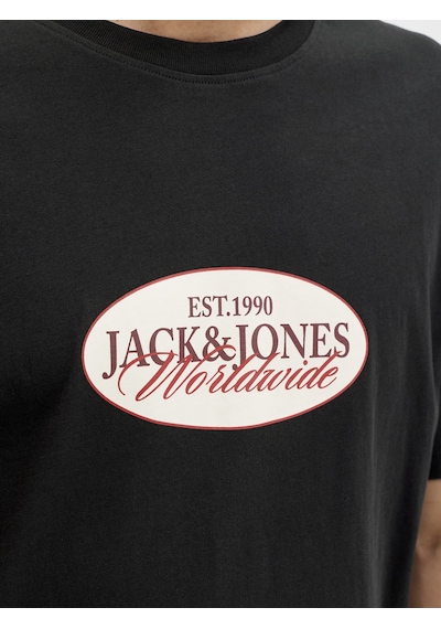 Jack & Jones Erkek Gögüs Logo Baskili Tisört - Catskills - 12297891 Siyah