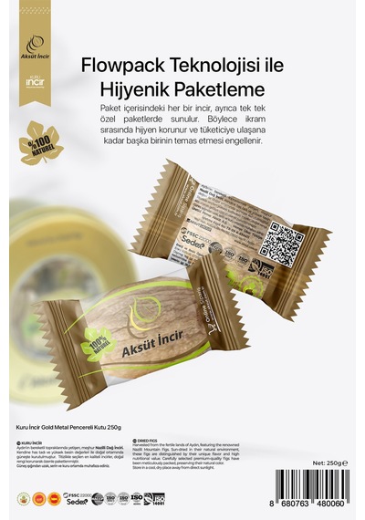 250g Kuru Incir Gold Metal Pencereli Kutu 250 G