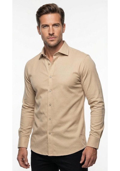 Plus Scorpion Erkek Beyaz Klasik Gömlek Slim Fit, Düz Model, Şık Ofis & Günlük Kombin Bej