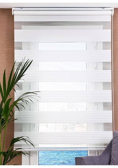 Beyaz İthal Geniş Pliseli Bambu Zebra Stor Perde Etek Dilimsiz +alüminyum Kasa