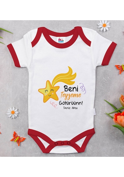 Bk Gift Bk Kids Kişiye Özel Beni Teyzeme Götürün Tasarımlı Kırmızı Bebek Body Zıbın-1 Çok Renkli
