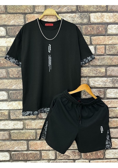 Altamira Erkek Dikey Baskılı Oversize T-shirt Şort 001
