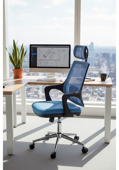 Ofisbazaar Buya Fileli Ofis Koltuğu Ergonomik Ve Modern Tasarım Açık Mavi Mavi