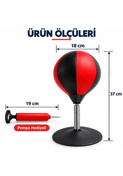 Masaüstü Vakumlu Vantuzlu Yaylı Boks Topu Pompa Hediyeli Boks Torbası Hız Topu Ev Ofis Çocuklar Yetişkinler İçin Kırmızı - Siyah