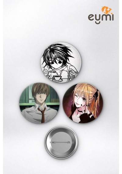 Death Note L Lawliet & Kira Misa Çanta Süsü Rozet İğneli Buton Rozet Seti 58 Mm 3'lü Çok Renkli