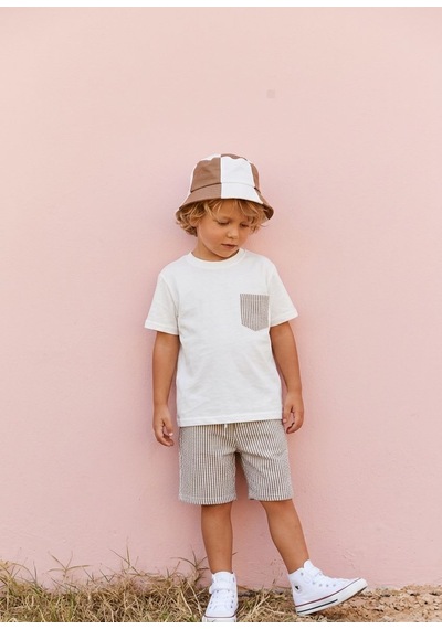 Baby Lory Kids Store Çizgili Şort Takım Açık Kahverengi - Beyaz