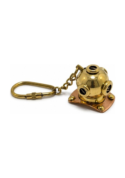 2 Adet Pirinç Dalgıç Başlığı Anahtarlık Pirinç Miğfer Tasarımlı Keychain Diver Helmet Charm 10 Cm