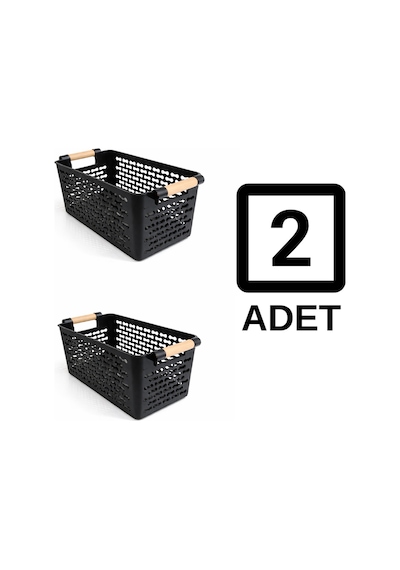 İndecor Houseware 2 Adet Çok Amaçlı Plastik Tutacaklı Organizer Sepet Dolap İçi Çekmece Düzenleyici - Siyah