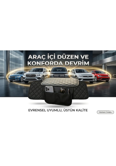 Siyah Deri Araç Kolçak Kılıfı Organizer Çift Cepli Kol Dayama Araç İçi Düzenleyici Universal Oto Kolçak Araç Kolçağı Kol Dayama Aparatı Deri Kaplama Saklama Gözlü Siyah