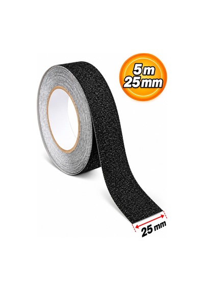 2,5 Cm X 5 Metre Yapışkanlı Kaydırmaz Bant Siyah Zemin Merdiven Yer Kaymaz Bant