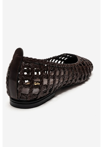 Luvishoes Elvarıs Kahverengi Örgü Desenli Kadın Babet Ayakkabı Kahverengi