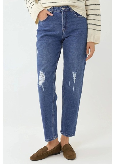 Hiccup Yırtık Detaylı Slim Fit Kot Pantolon Orta Mavi Denim