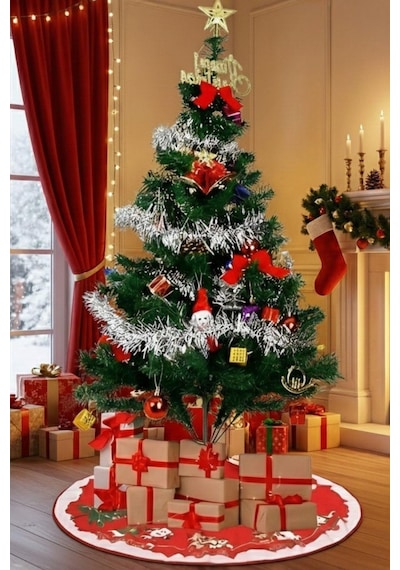 Yılbaşı Süsü Dekoratif Kırmızı Noel Ağacı Etek Şalı 60 Cm Yılbaşı Süsleme Kumaşı