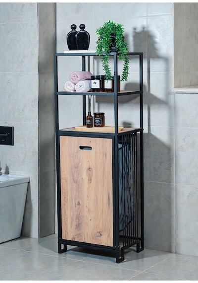 Dekoratif Kirli Sepetli Banyo Dolabı Ahşap Raflı Metal Gövdeli 3 Raflı Çamaşır Sepeti Banyo Düzenleyici Organizer Siyah Dekoratif Kirli Sepetli Banyo Dolabı Ahşap Raflı Metal Gövdeli 3 Raflı Çamaşır Sepeti Banyo Düzenleyici Organizer Siyah